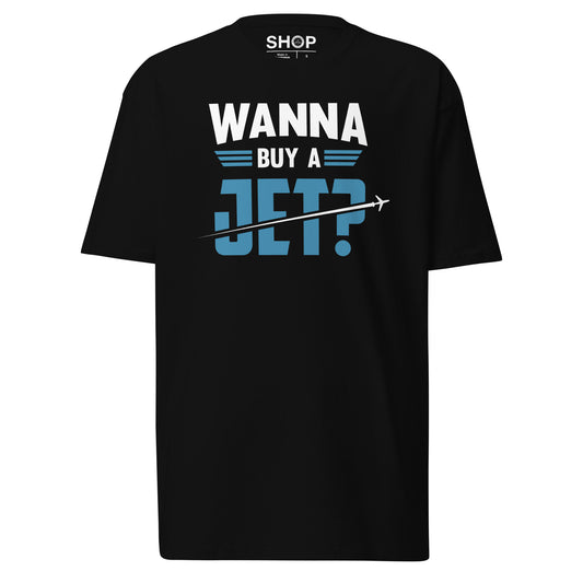 Wanna Buy a Jet?™ Premium Heavyweight T-shirt (Blue Logo)